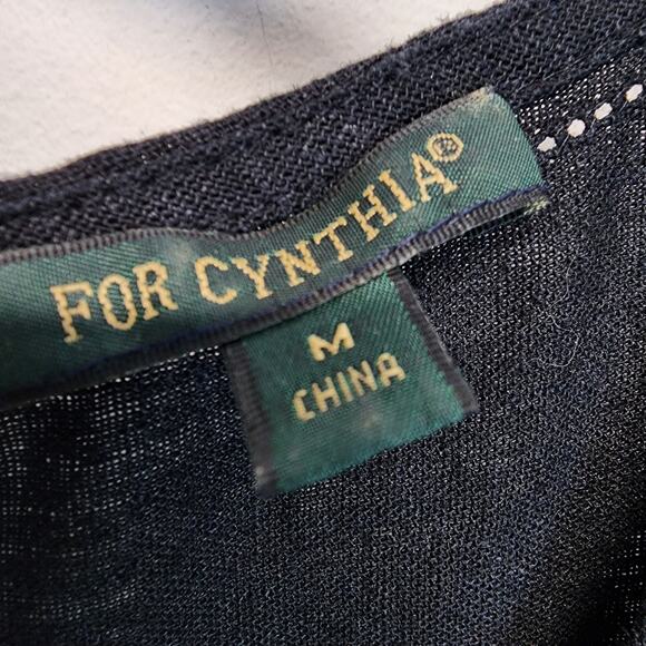 For Cynthia Black Linen Blend Dress Size M Sleeveless Asymmetric Hem Coastal - Picture 11 of 12